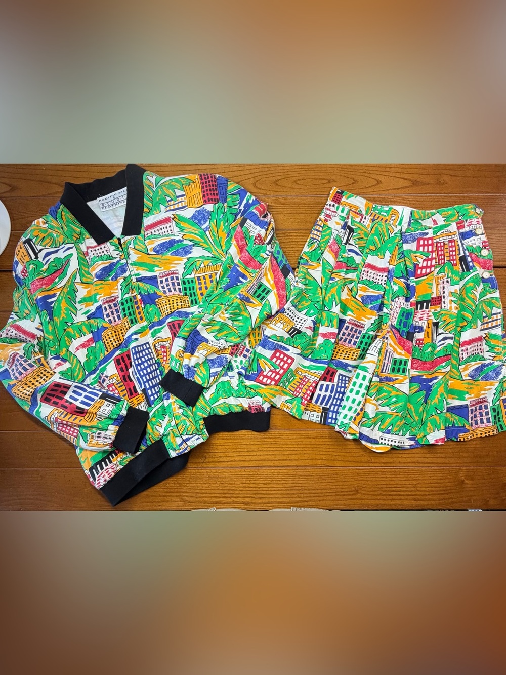 Vintage 90s Pacific Silk Studio Clothing Co. Silk Bomber + Shorts Set